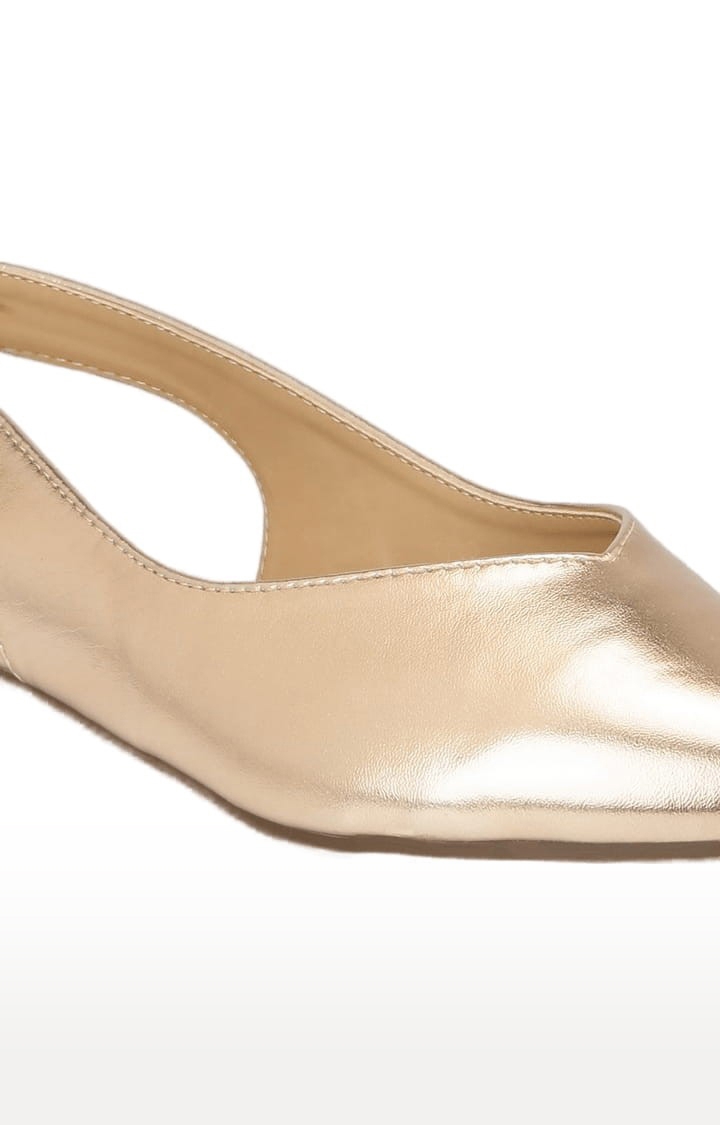 Truffle Collection | Women's Gold Synthetic Solid Slip On Ballerinas 4
