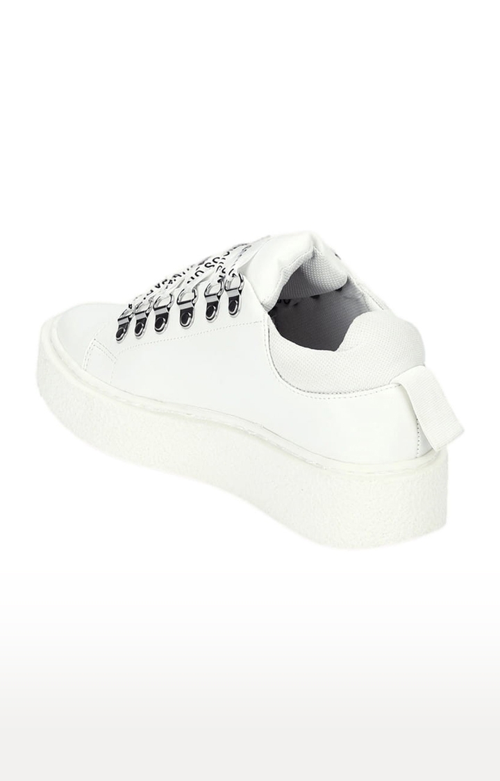 Truffle Collection | Women's White Synthetic Solid Lace-Up Sneakers 2