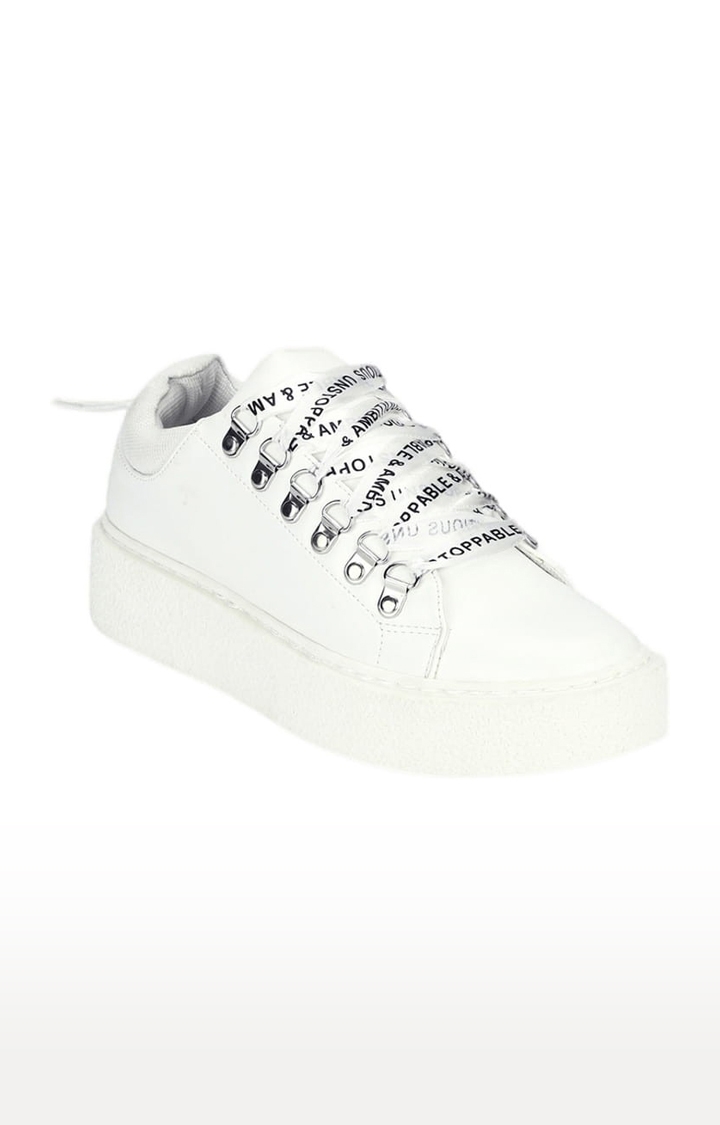 Truffle Collection | Women's White Synthetic Solid Lace-Up Sneakers 0