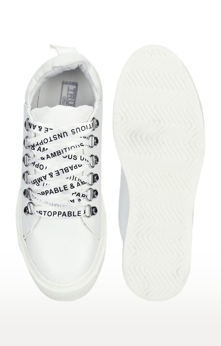 Truffle Collection | Women's White Synthetic Solid Lace-Up Sneakers 3