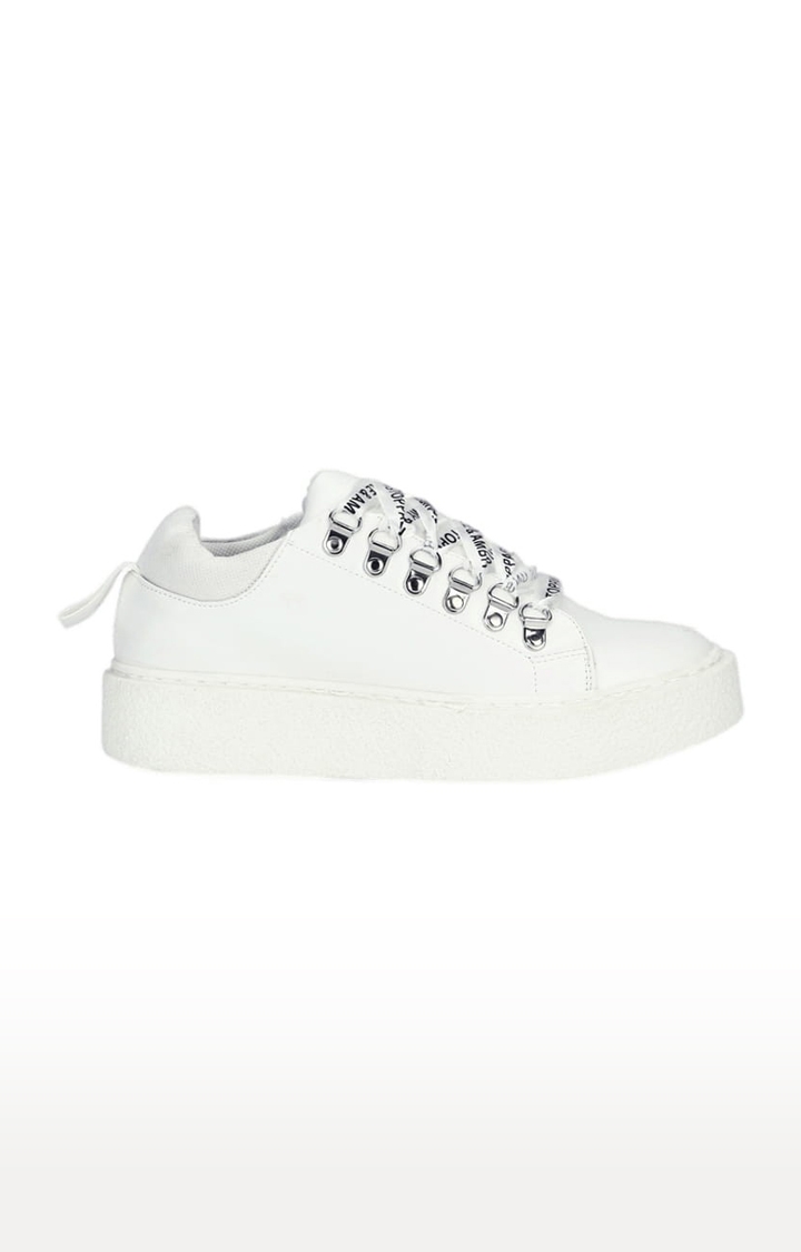 Truffle Collection | Women's White Synthetic Solid Lace-Up Sneakers 1