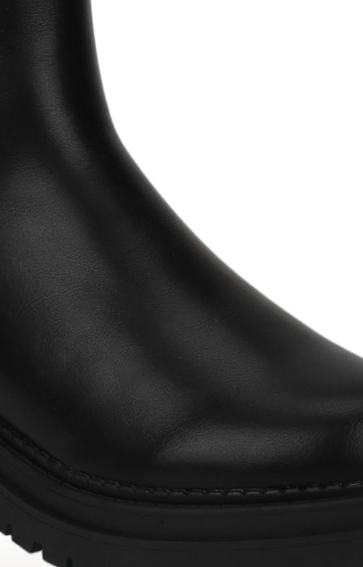 Truffle Collection | Women's Black PU Solid Slip On Boot 4