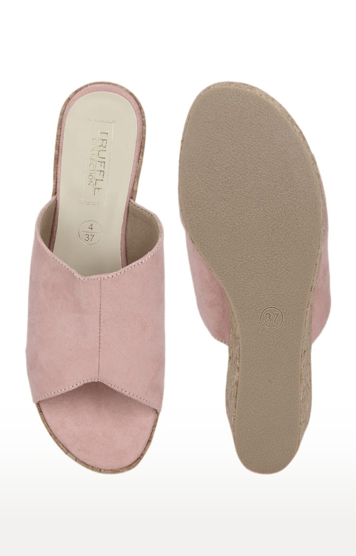 Truffle Collection | Women's Beige Suede Solid Slip On Wedges 3