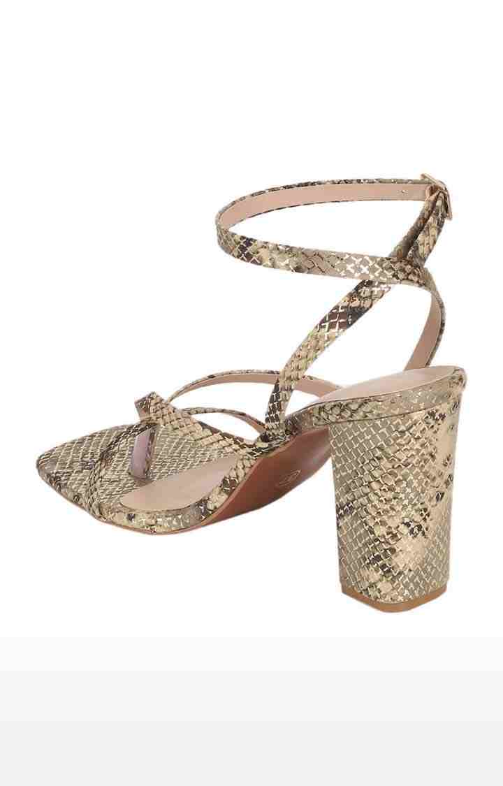 Women's Brown PU Printed Buckle Block Heels