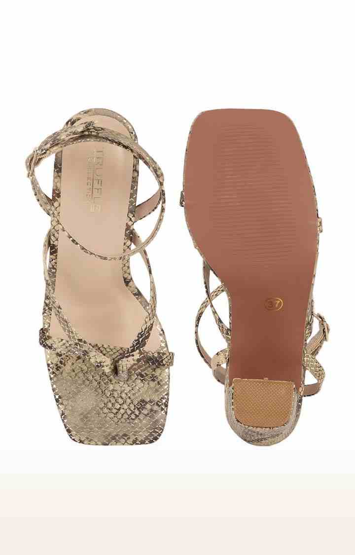 Women's Brown PU Printed Buckle Block Heels