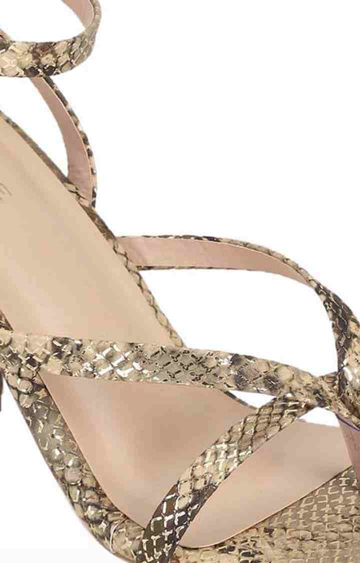 Women's Brown PU Printed Buckle Block Heels