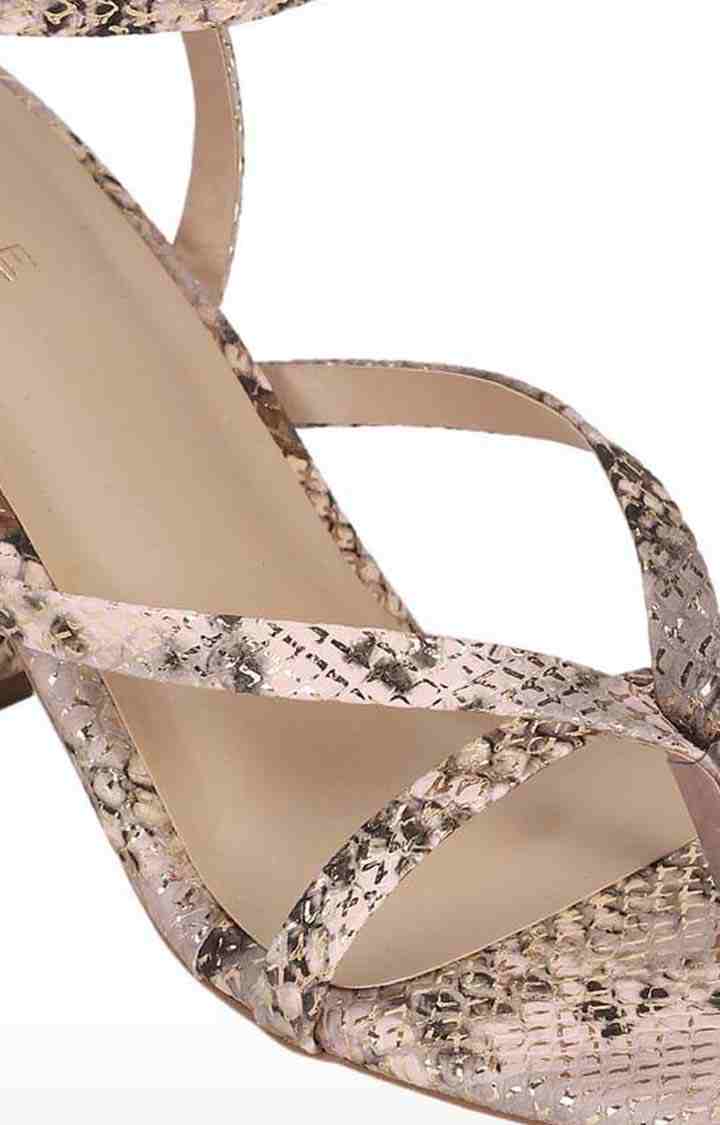 Women's Gold PU Printed Buckle Wedges