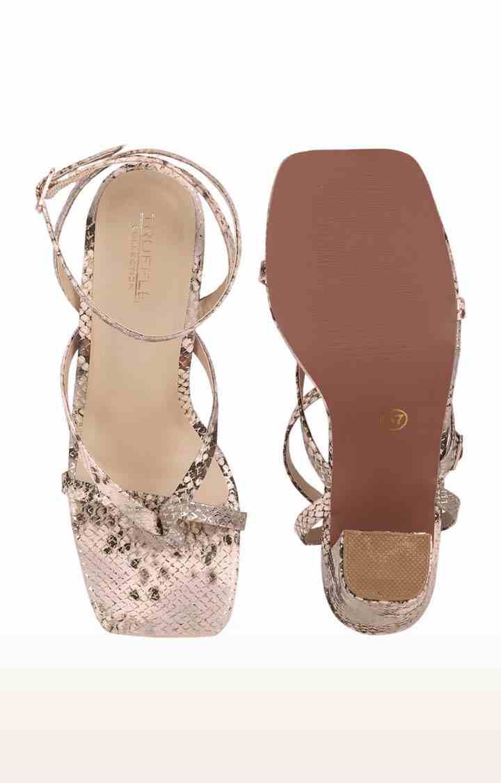 Women's Gold PU Printed Buckle Wedges