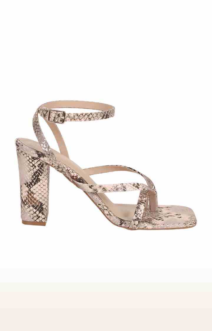 Women's Gold PU Printed Buckle Wedges
