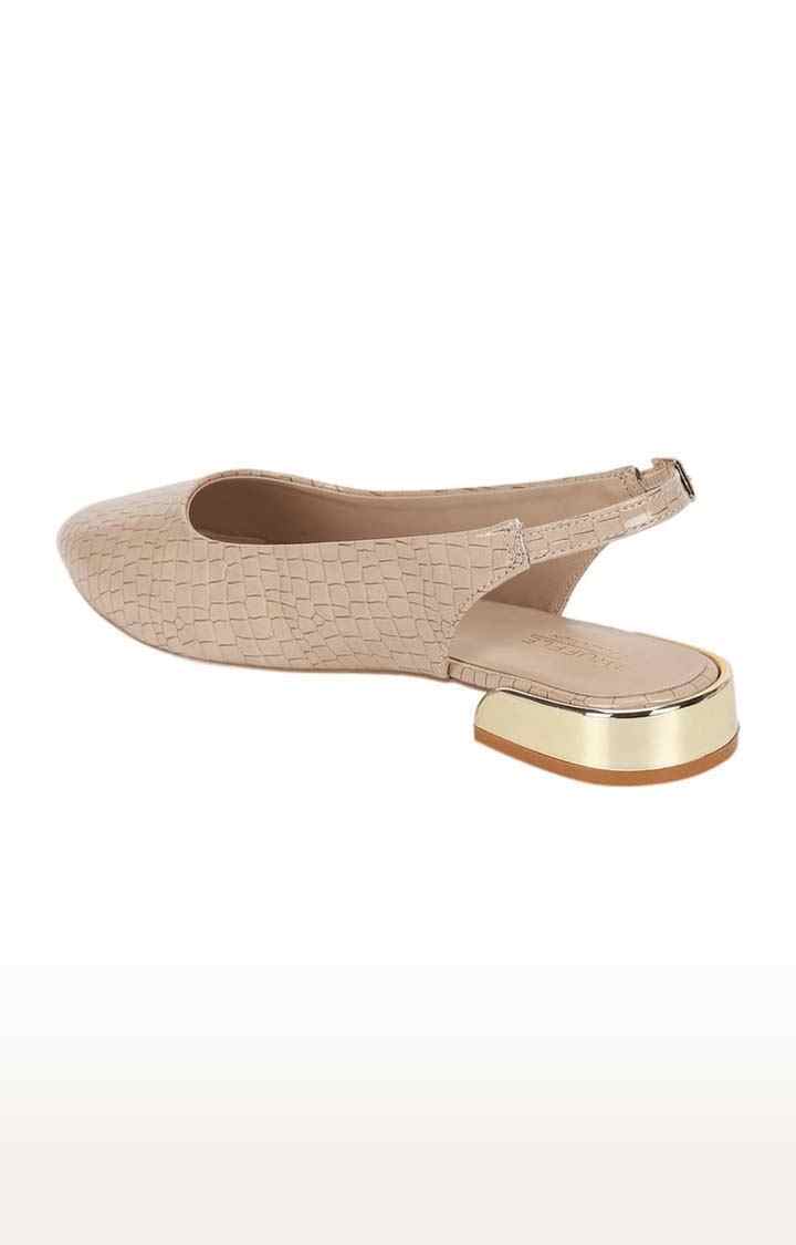 Women's Beige Synthetic Leather Textured Buckle Ballerinas