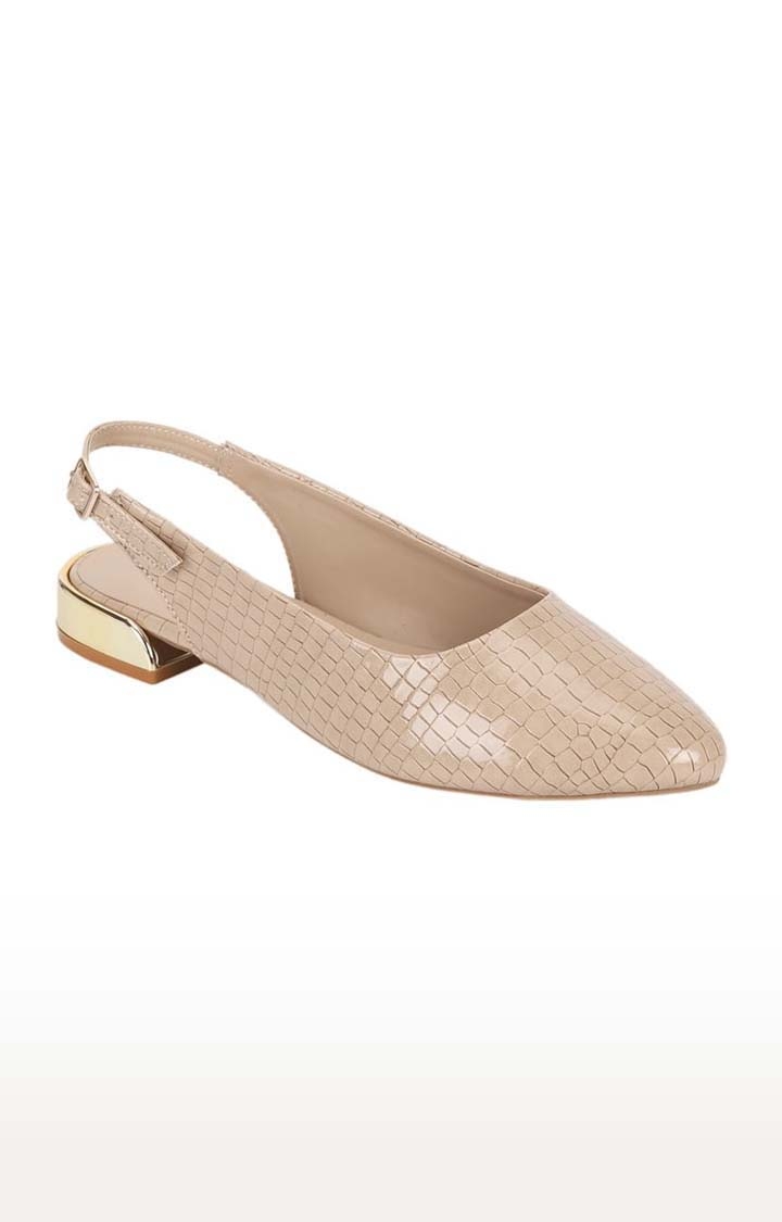 Truffle Collection | Women's Beige Synthetic Leather Textured Buckle Ballerinas