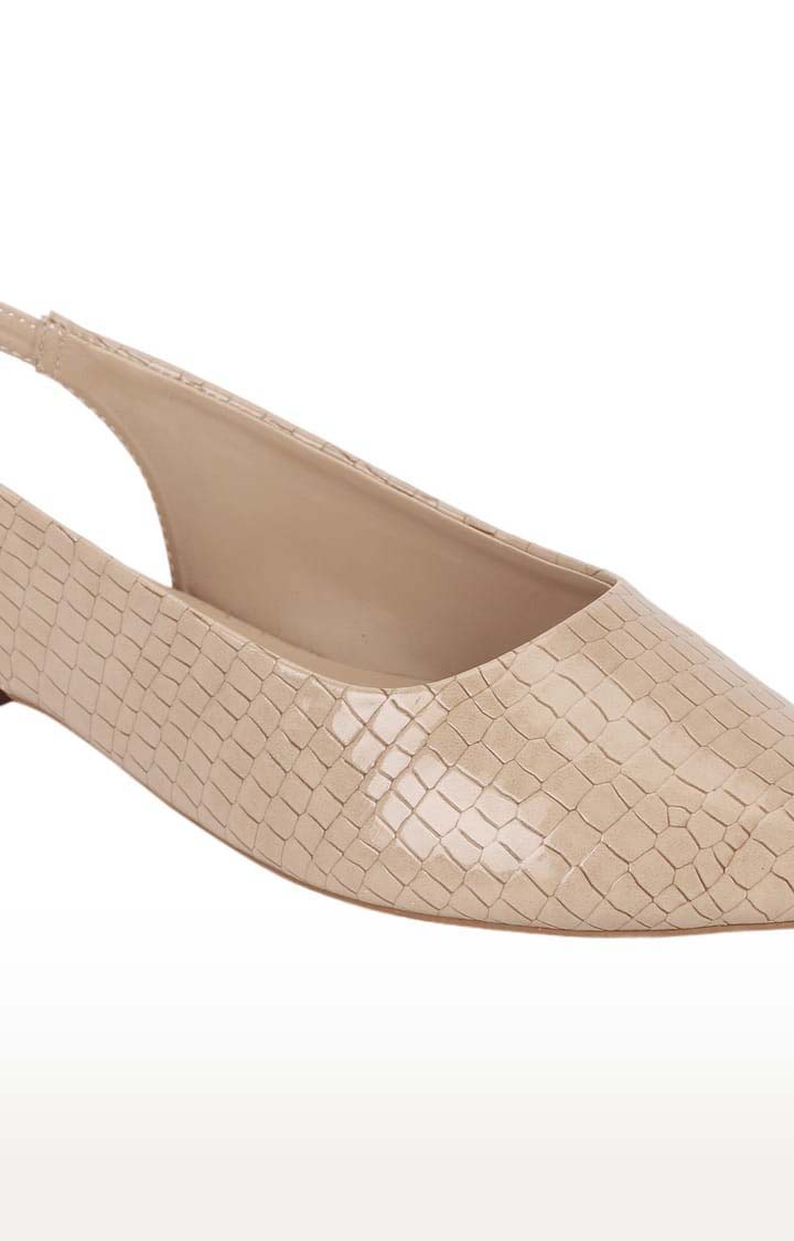 Women's Beige Synthetic Leather Textured Buckle Ballerinas