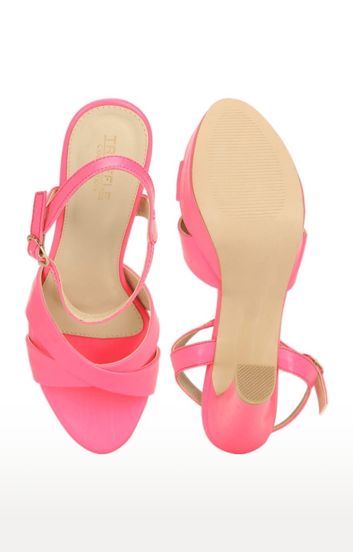 Women's Pink PU Solid Buckle Block Heels
