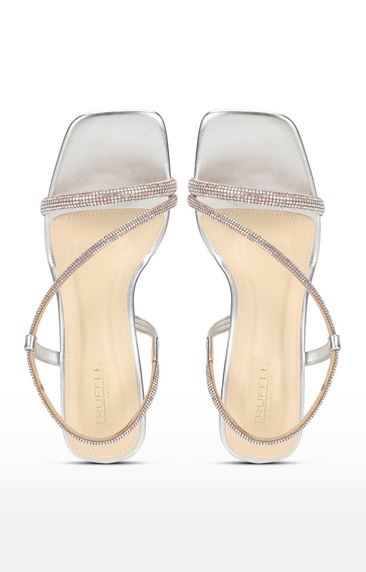 Women s Silver PU Strappy Stilettos