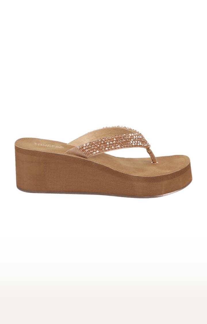 Truffle Collection | Women's Beige PU Solid Slip On Wedges 1