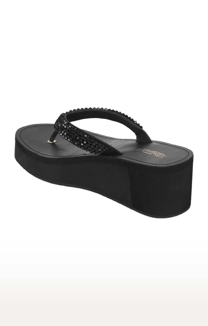 Truffle Collection | Women's Black PU Solid Slip On Wedges 2