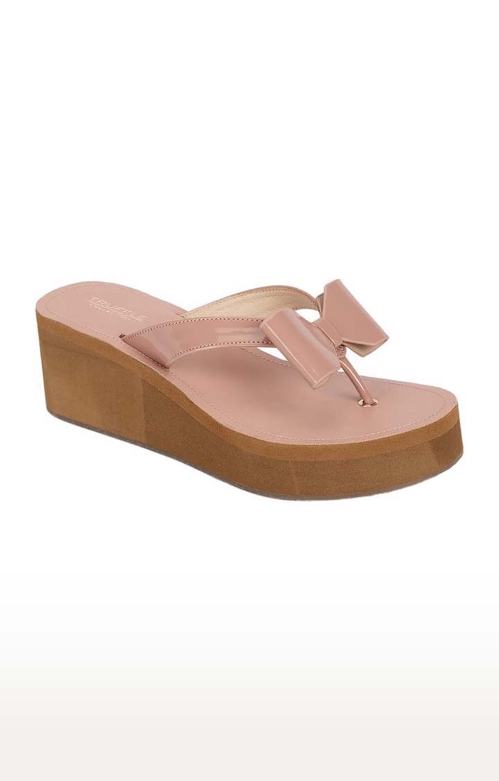Women's Pink Synthetic Leather Solid Slip On Wedges