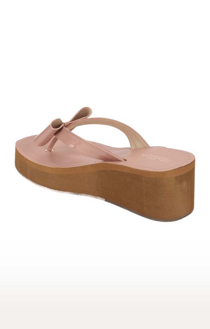 Women's Pink Synthetic Leather Solid Slip On Wedges