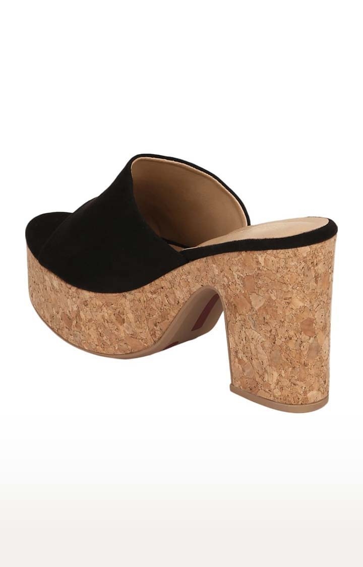Truffle Collection | Women's Black Suede Solid Slip On Block Heels 2