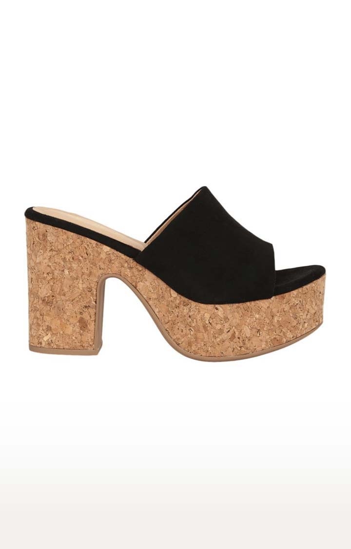 Truffle Collection | Women's Black Suede Solid Slip On Block Heels 1