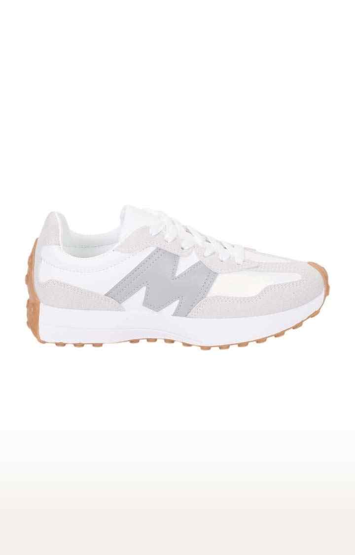 Women's Grey PU Solid Lace-Up Sneakers