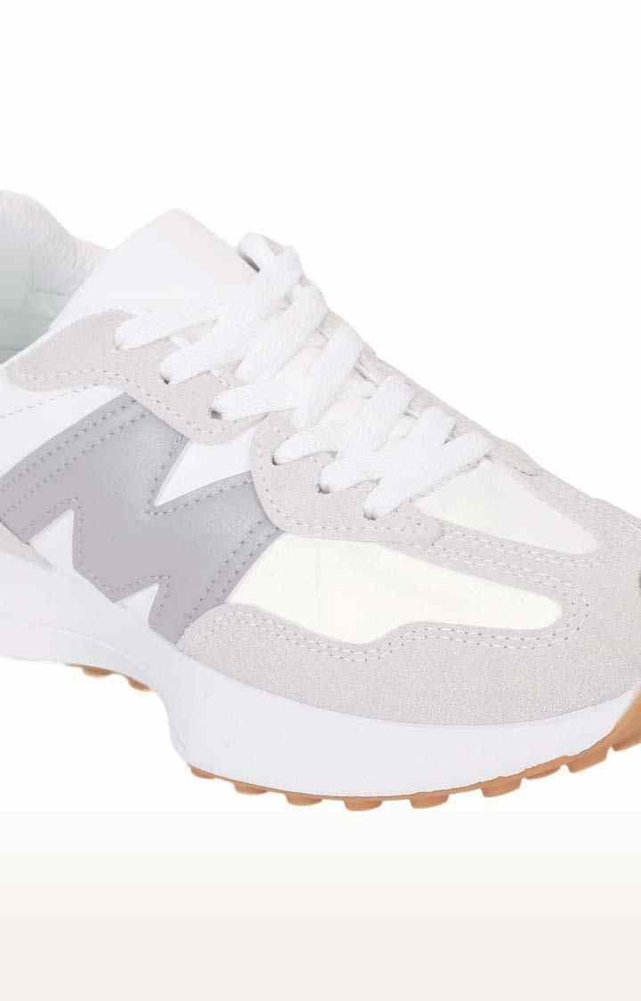 Women's Grey PU Solid Lace-Up Sneakers