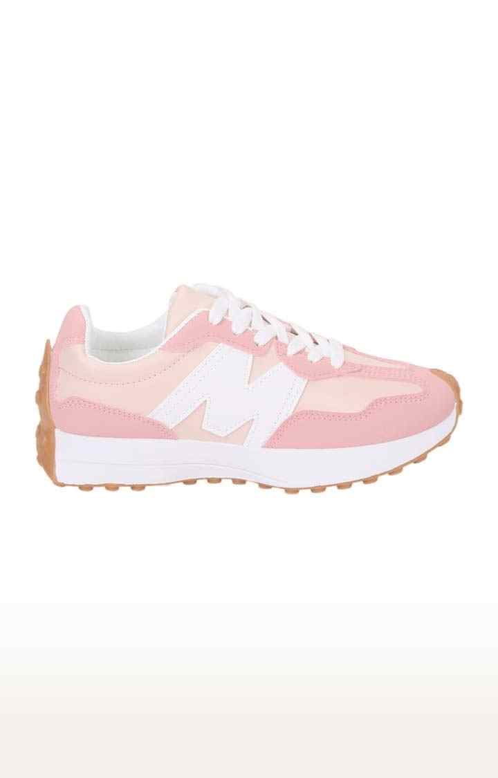 Women's Pink PU Colourblock Lace-Up Sneakers