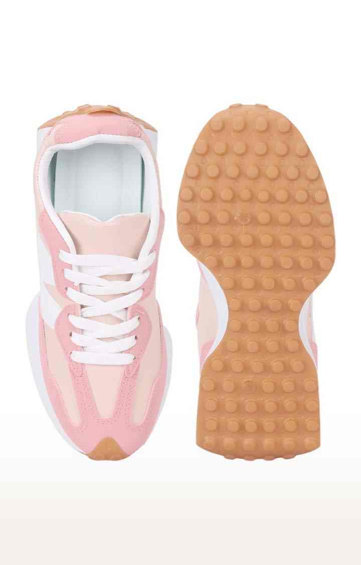 Women's Pink PU Colourblock Lace-Up Sneakers