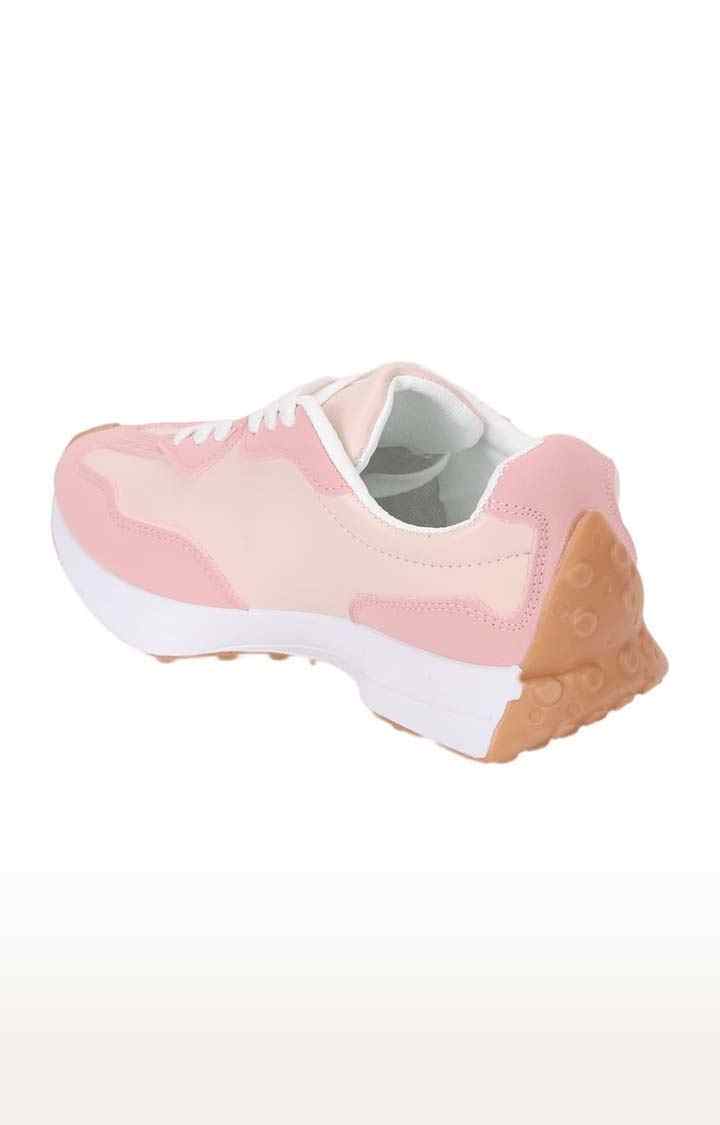 Women's Pink PU Colourblock Lace-Up Sneakers