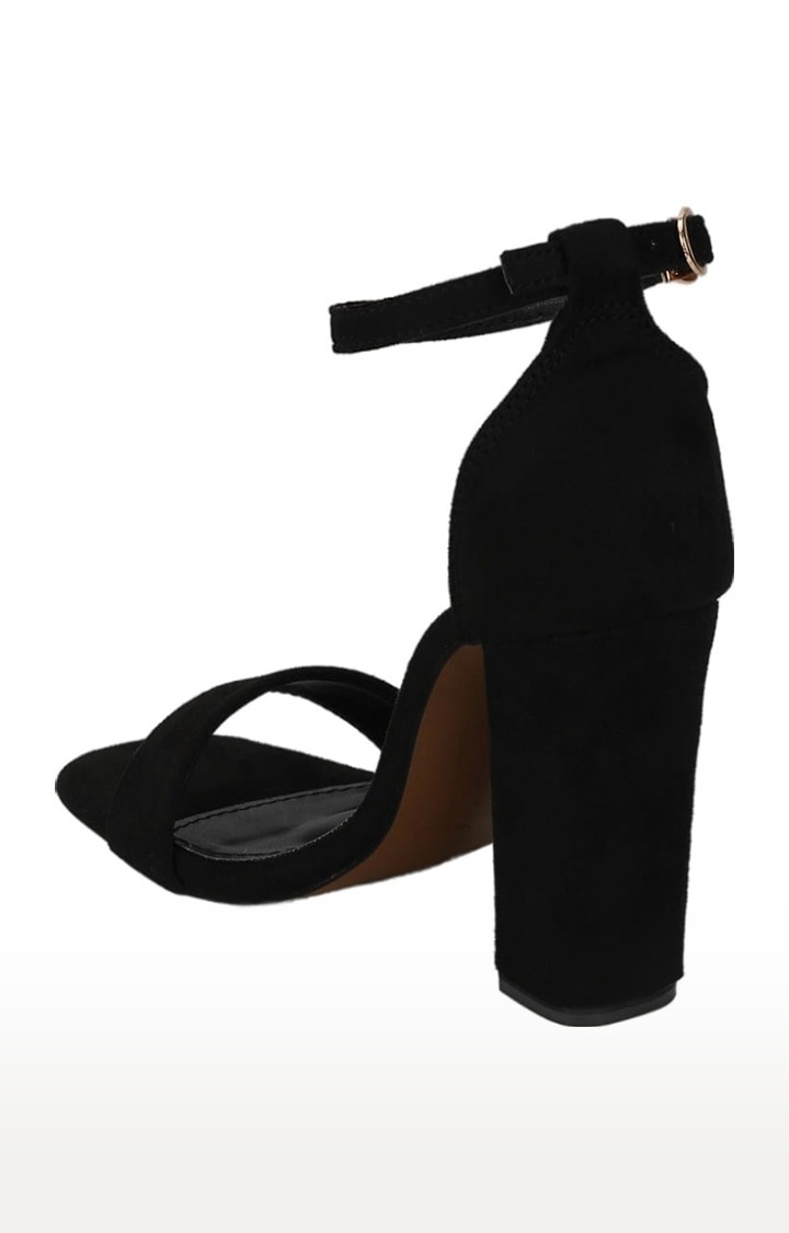 Women's Black Suede Solid Buckle Block Heels