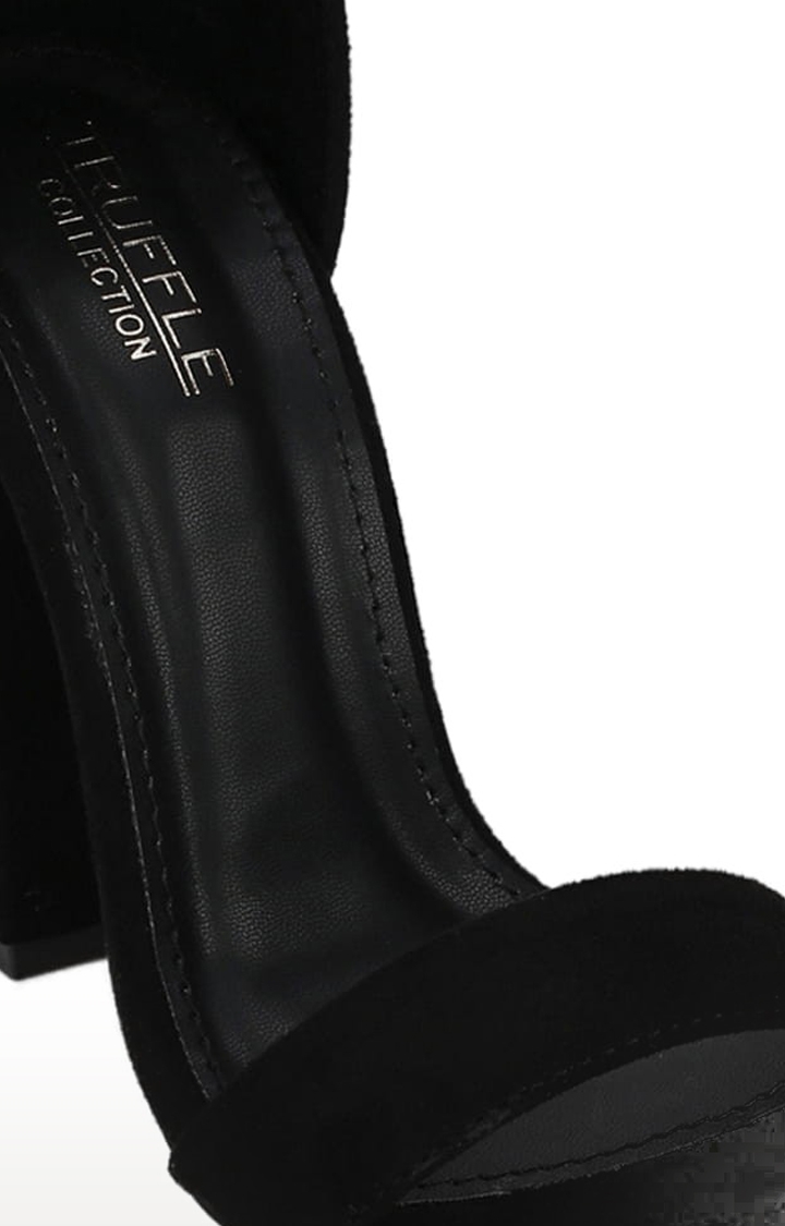 Women's Black Suede Solid Buckle Block Heels