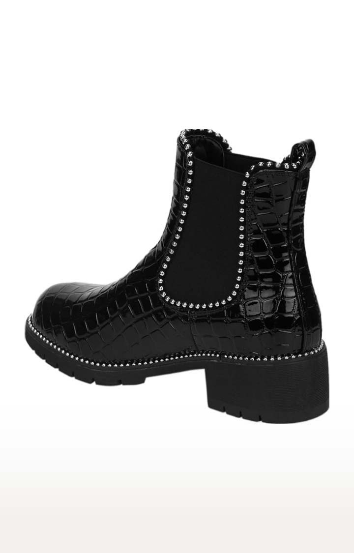 Truffle Collection | Women's Black Synthetic Textured Slip On Boot 2