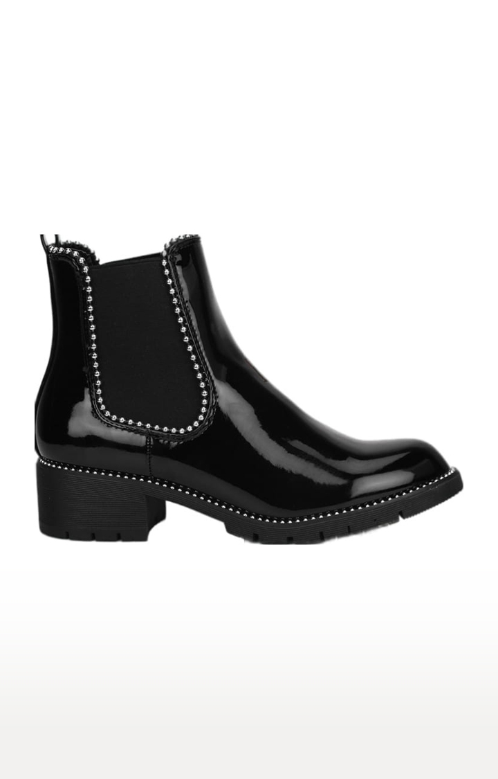Truffle Collection | Women's Black Synthetic Embellished Slip On Boot 1