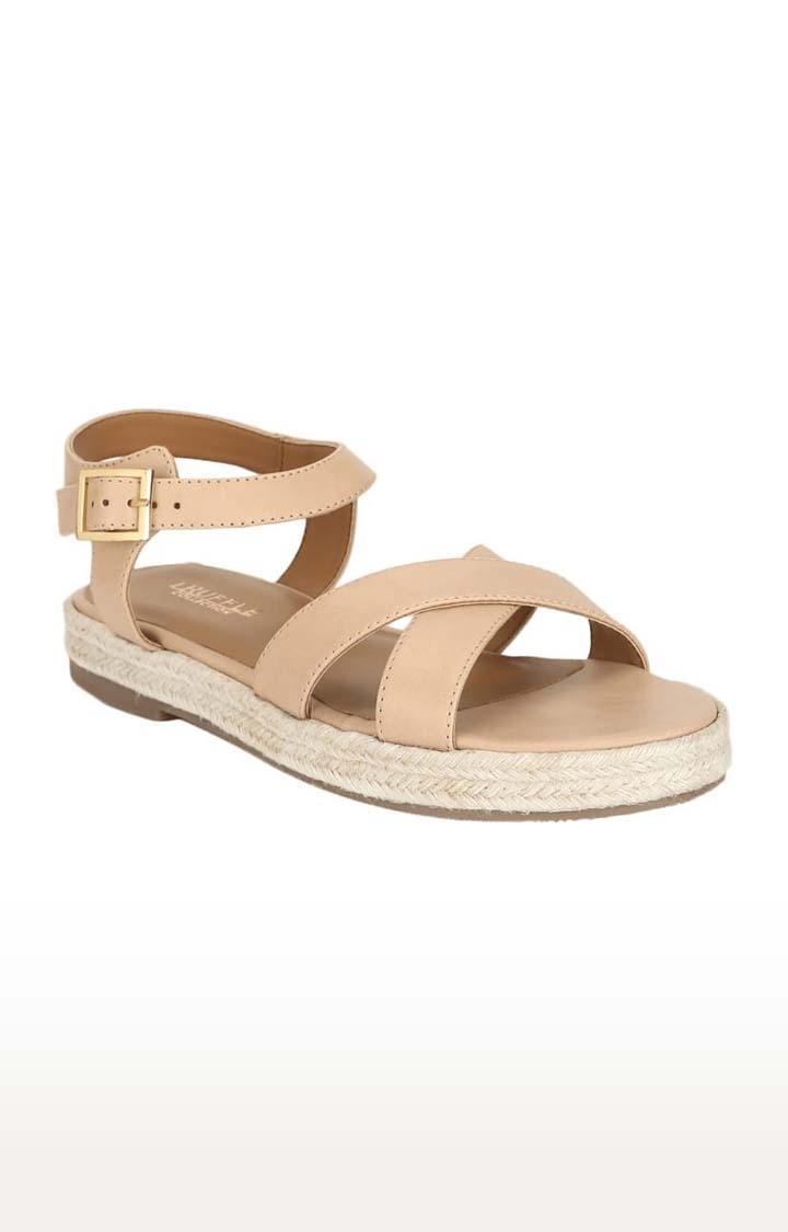 Truffle Collection | Women's Beige PU Solid Buckle Sandals 0