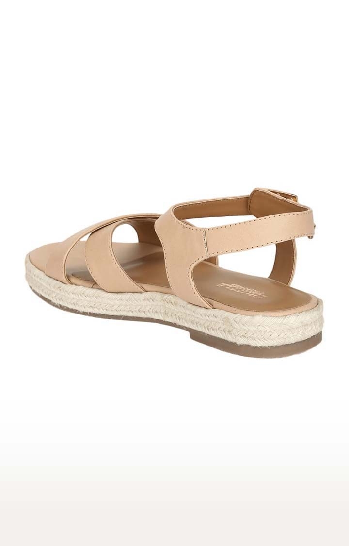 Truffle Collection | Women's Beige PU Solid Buckle Sandals 2