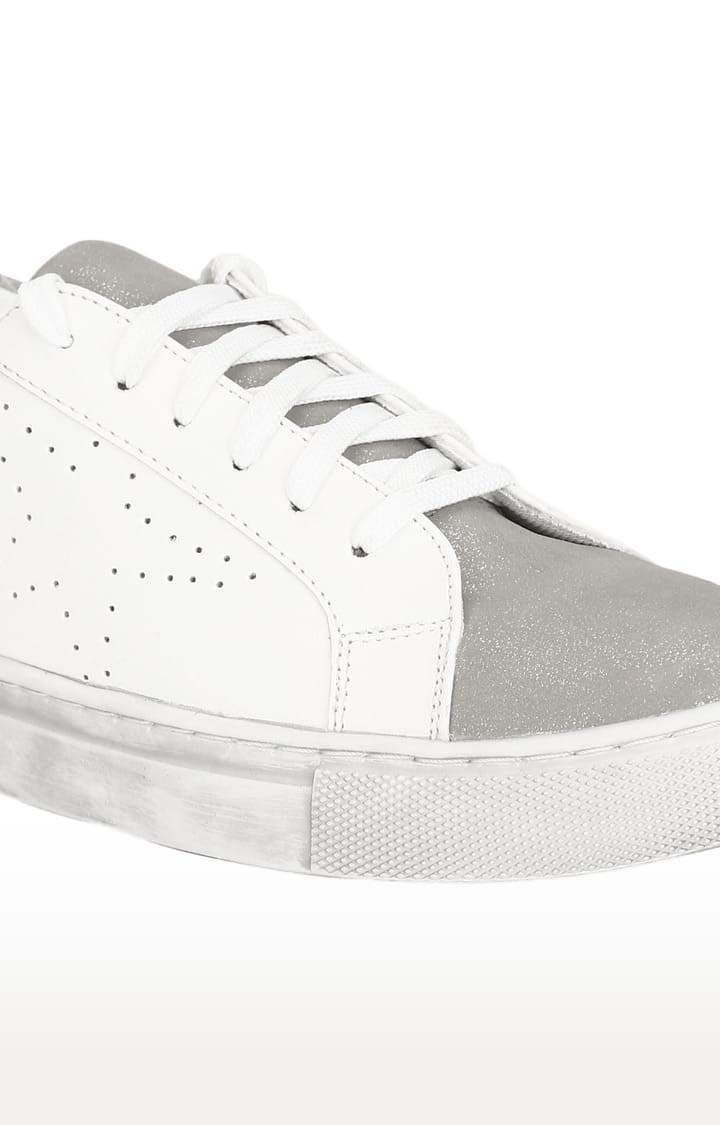Truffle Collection | Women's White PU Colourblock Lace-Up Sneakers 4