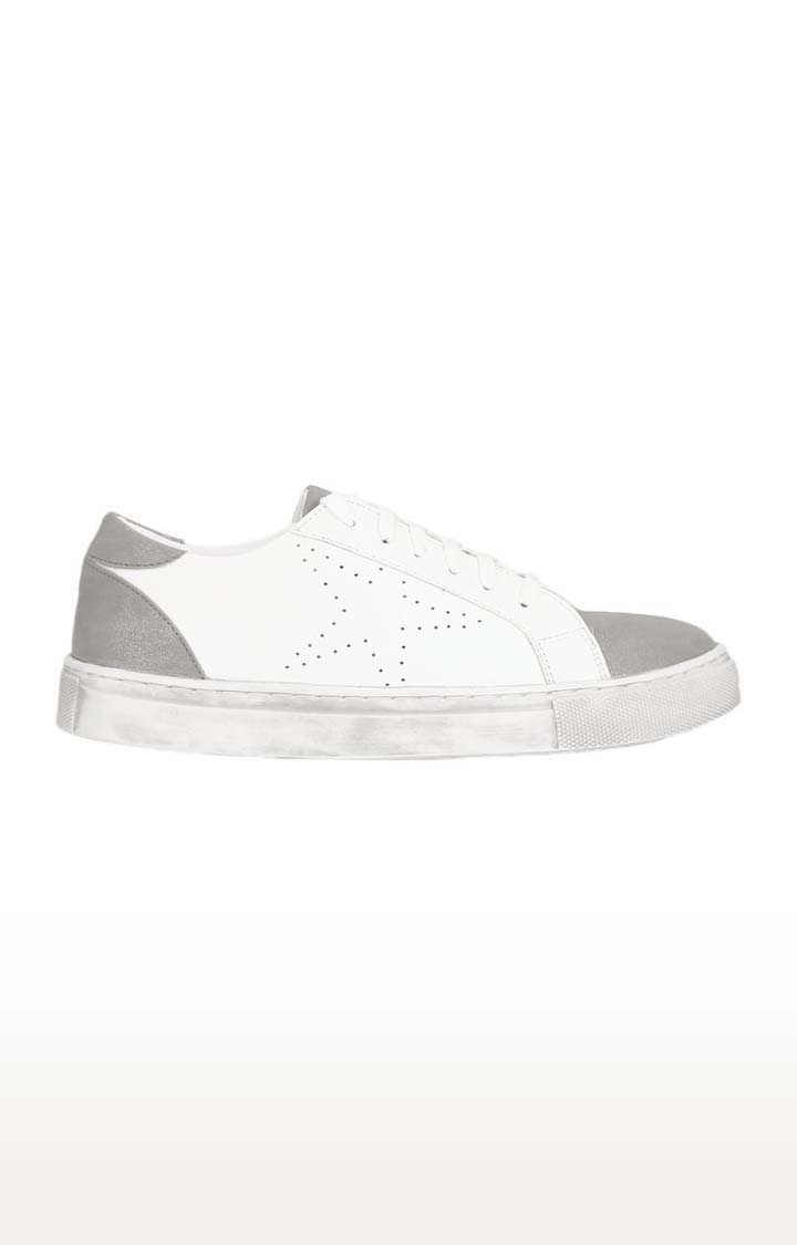 Truffle Collection | Women's White PU Colourblock Lace-Up Sneakers 1