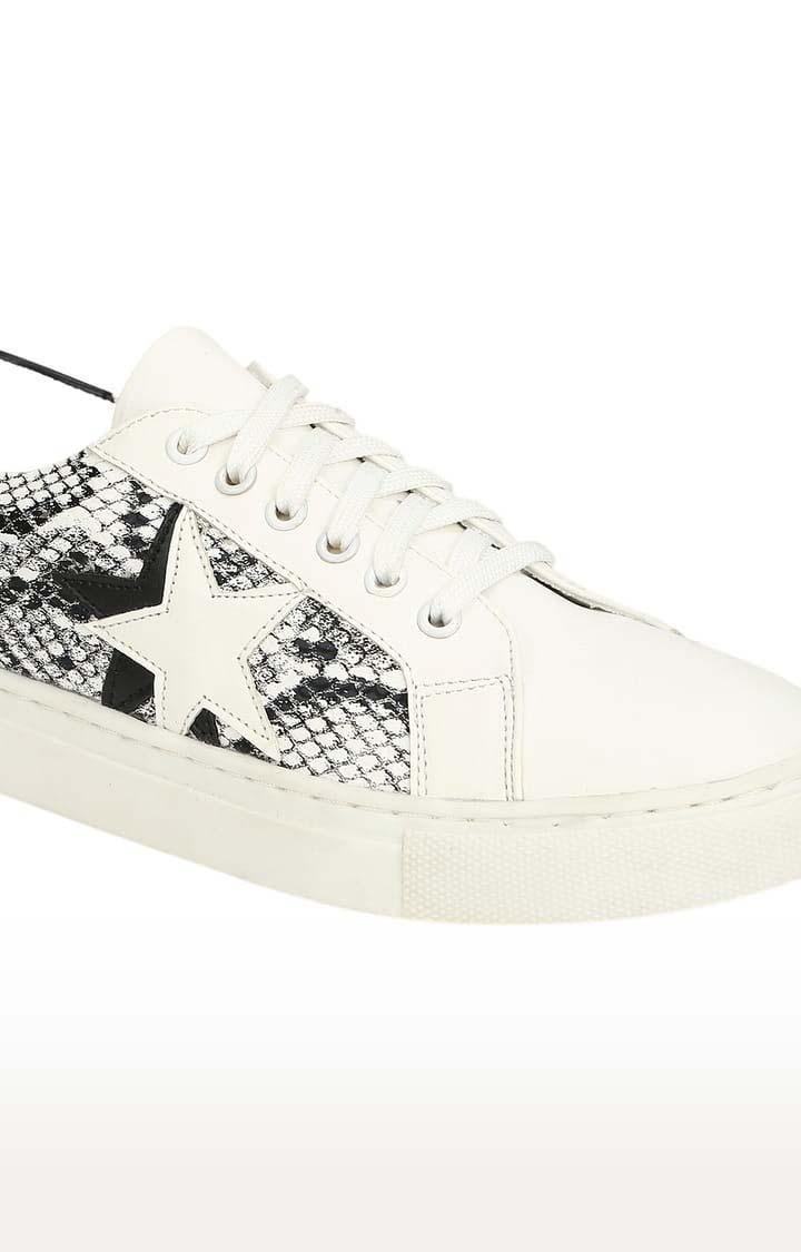 Truffle Collection | Women's White PU Printed Lace-Up Sneakers 4