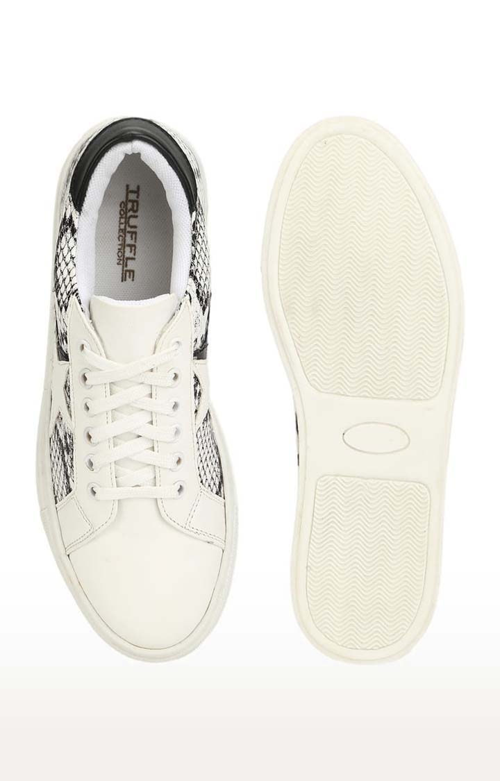 Truffle Collection | Women's White PU Printed Lace-Up Sneakers 3