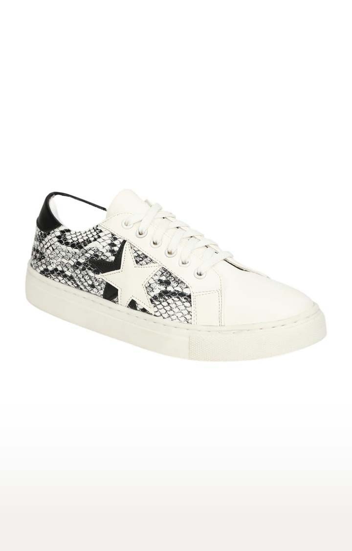 Truffle Collection | Women's White PU Printed Lace-Up Sneakers