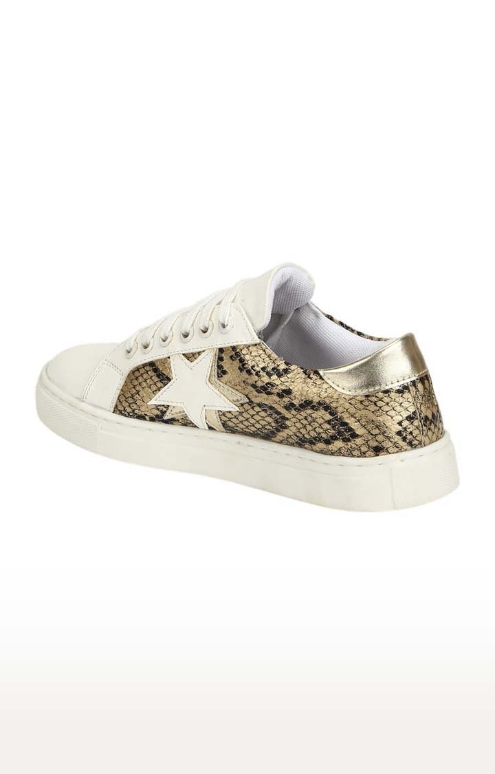 Truffle Collection | Women's Gold PU Printed Lace-Up Sneakers 2
