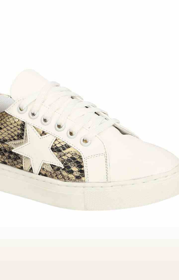 Truffle Collection | Women's Gold PU Printed Lace-Up Sneakers 4