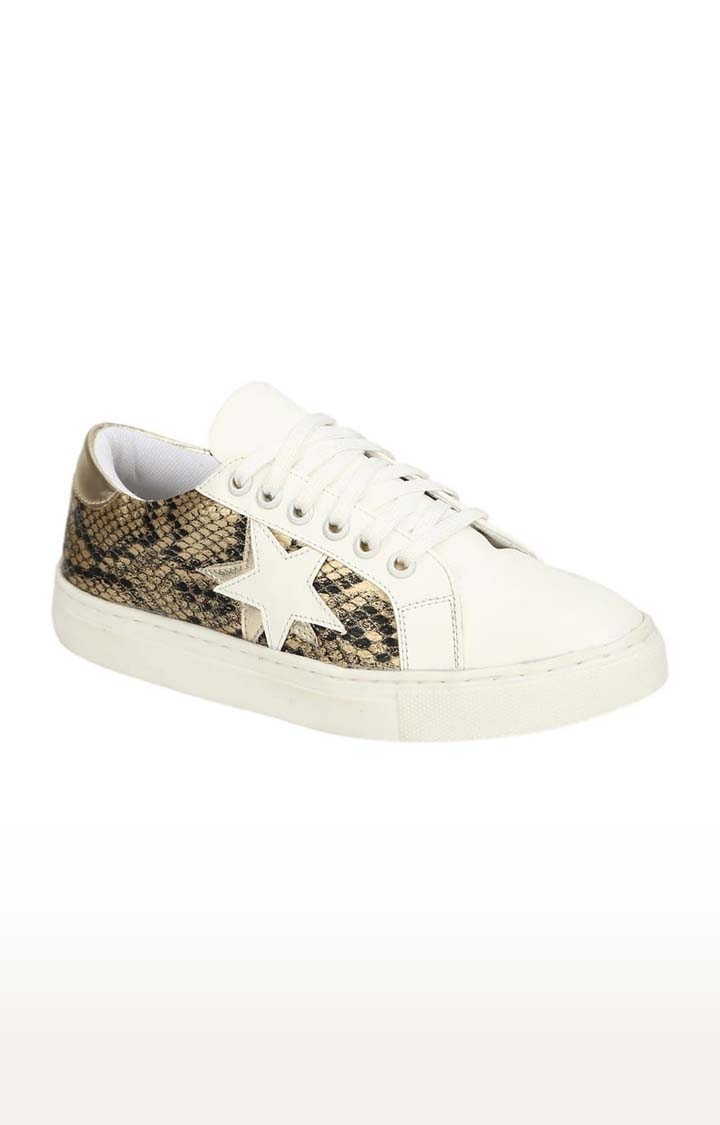 Truffle Collection | Women's Gold PU Printed Lace-Up Sneakers 0