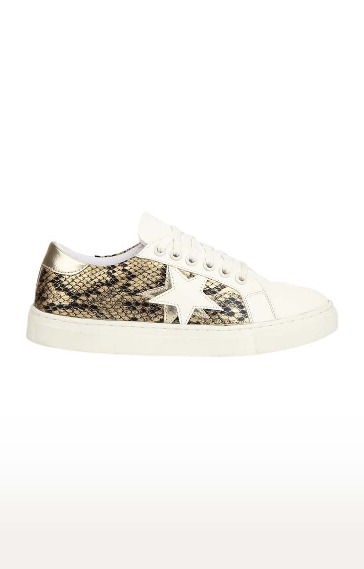 Truffle Collection | Women's Gold PU Printed Lace-Up Sneakers 1