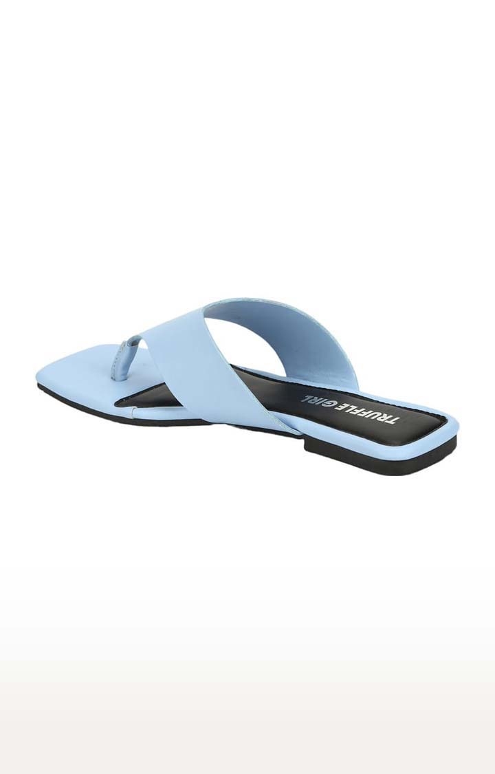 Truffle Collection | Women's Blue PU Solid Flat Slip-ons 2