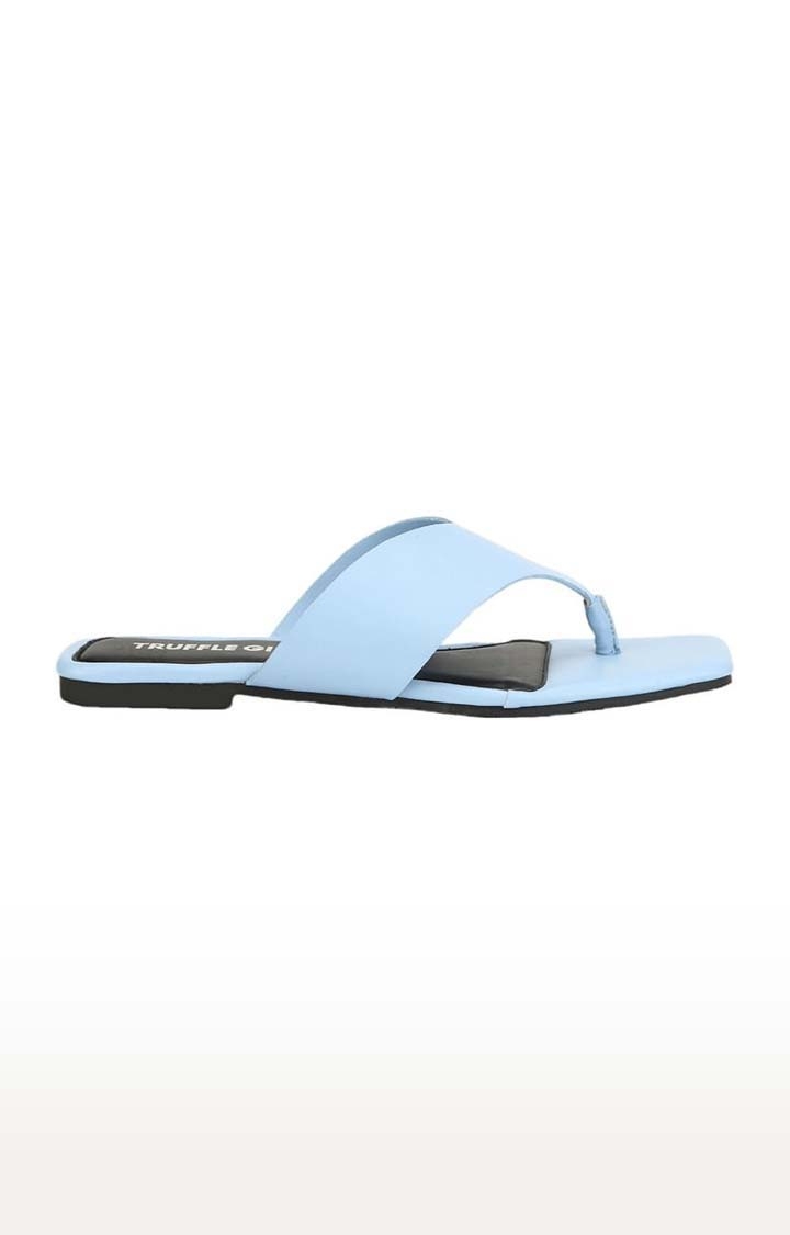 Truffle Collection | Women's Blue PU Solid Flat Slip-ons 1