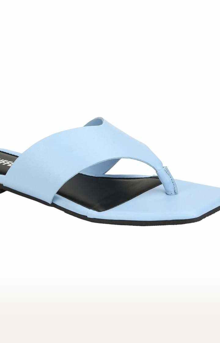 Truffle Collection | Women's Blue PU Solid Flat Slip-ons 4