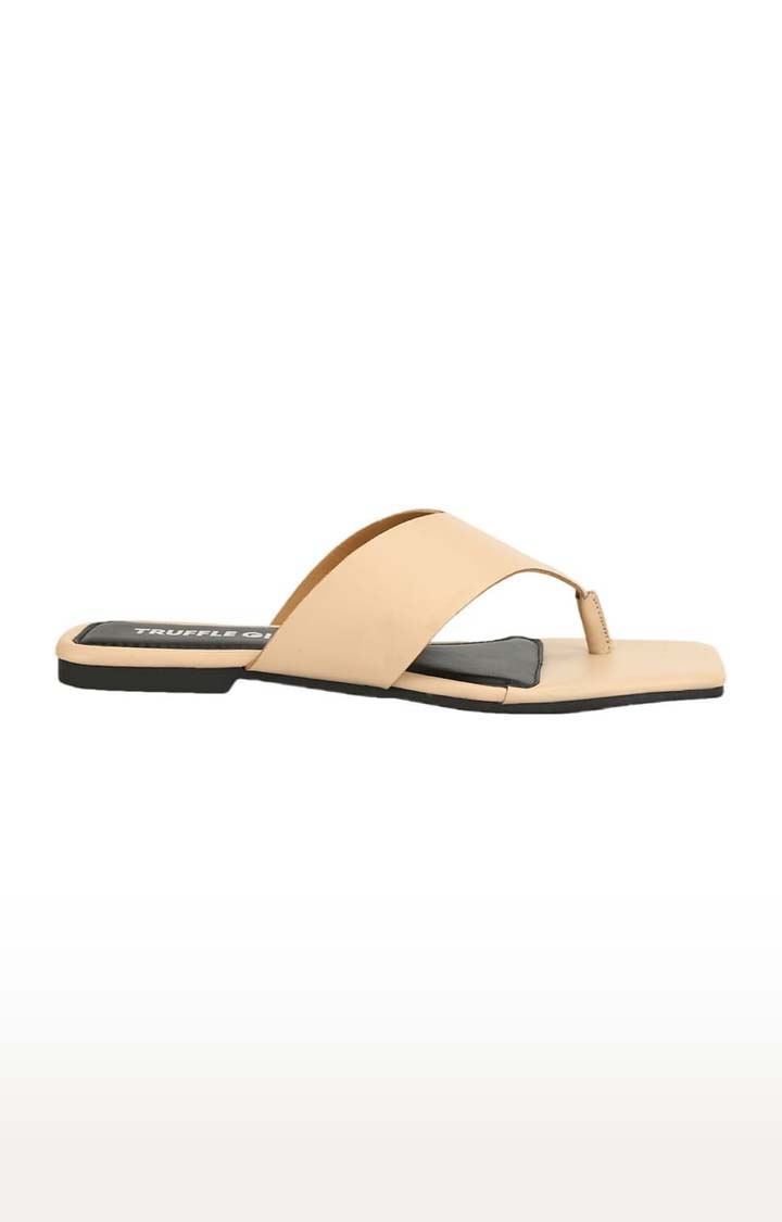 Truffle Collection | Women's Beige PU Solid Flat Slip-ons 1