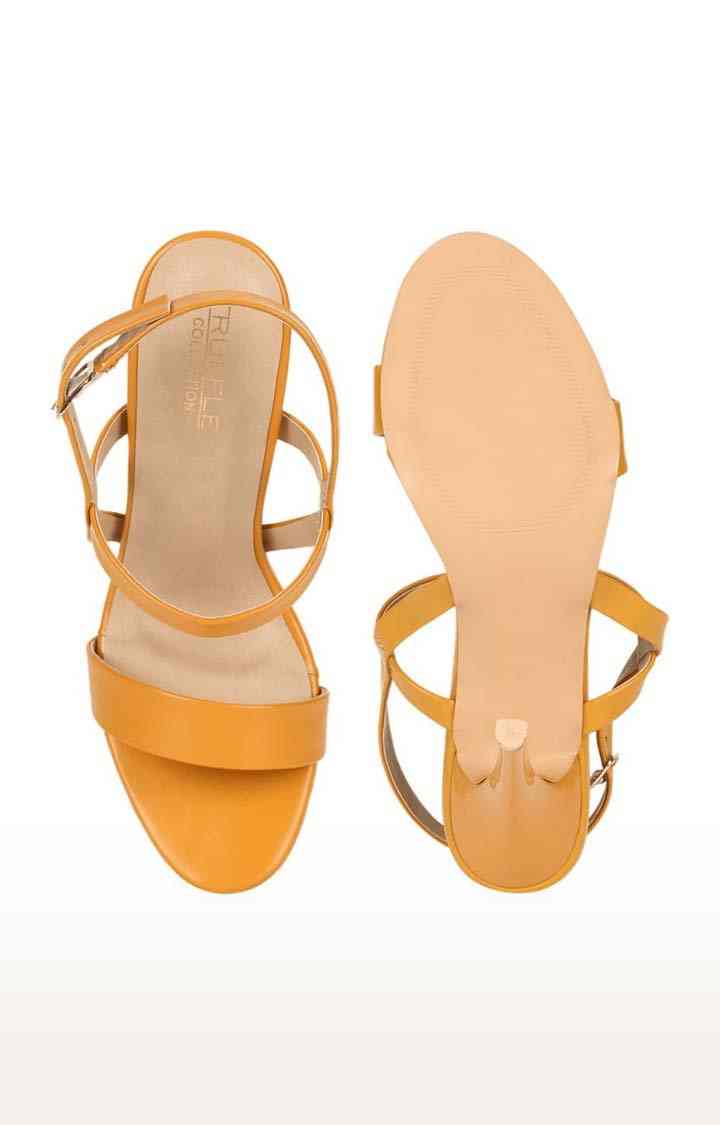 Women's Yellow PU Solid Buckle Stilettos