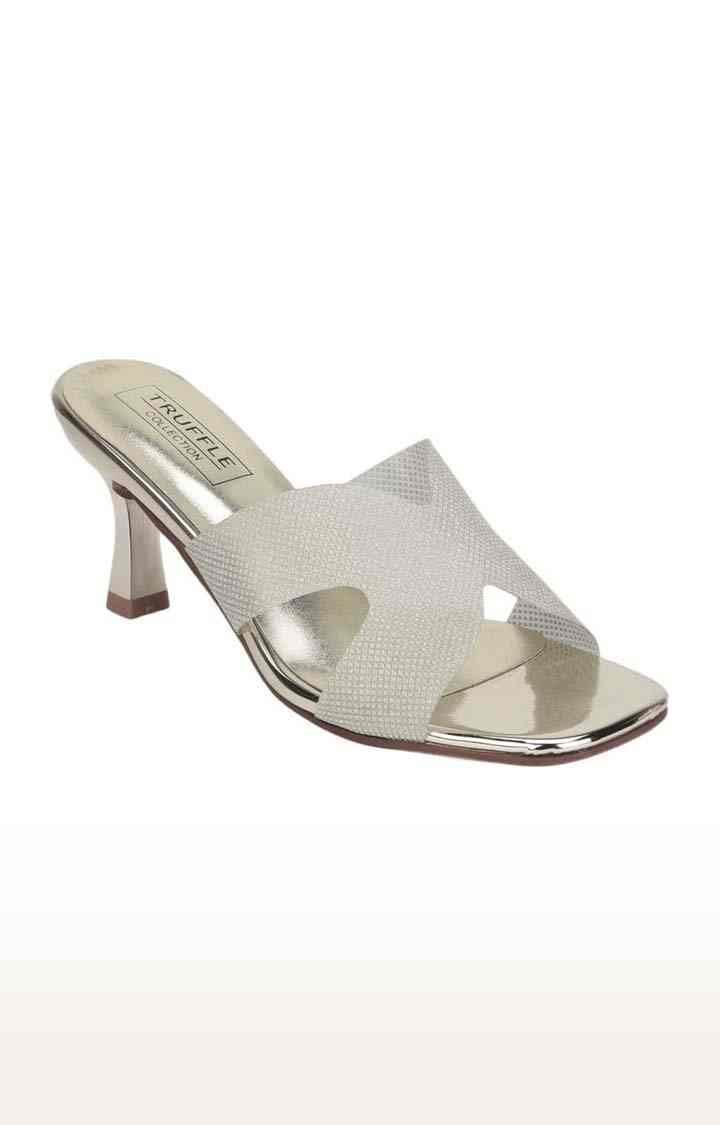 Women s Gold PU Textured Slip On Kitten Heels